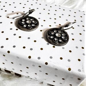 Silver and Black Floral Earrings